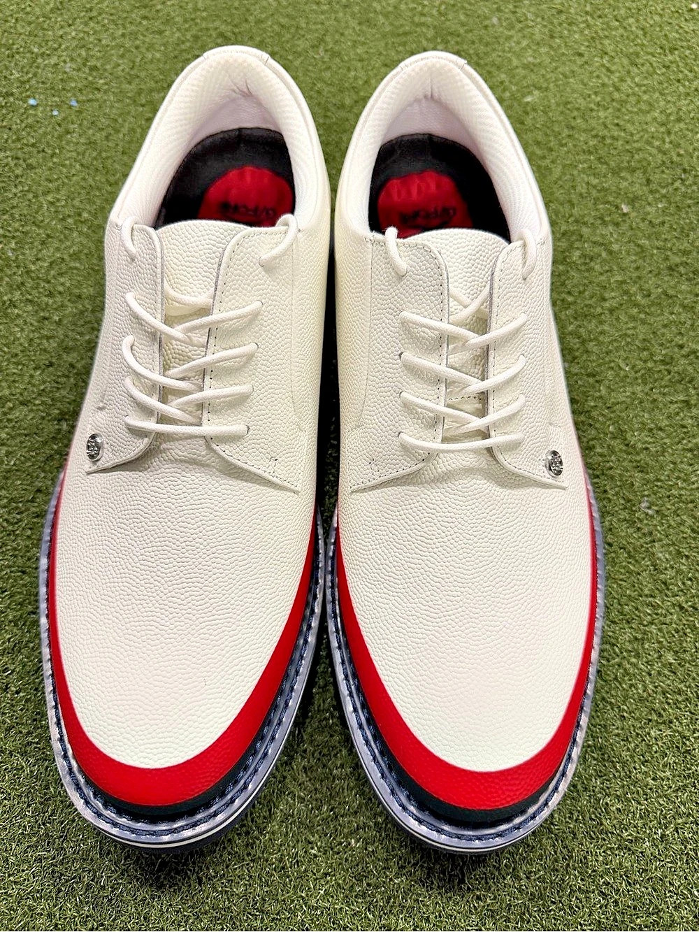 G/FORE Gallivanter tuxedo Stripe Golf Shoe Color Block White & Red US 10.5 B